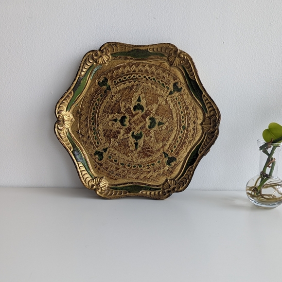 Vintage Wood Italian Florentine Embellished Gold Painted Tray Italy - Picture 2 of 10